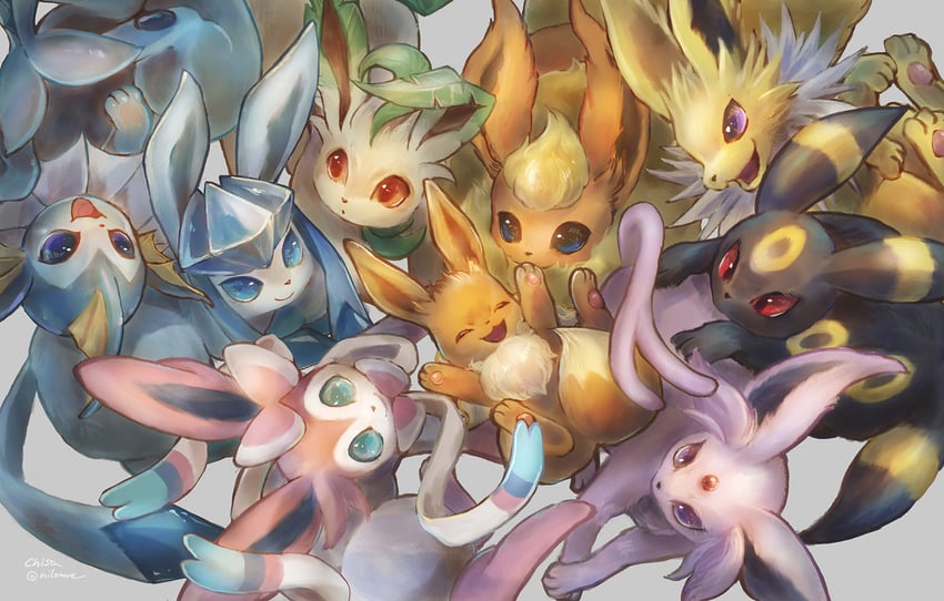 eevee, sylveon, umbreon, glaceon, vaporeon, and 4 more (pokemon) drawn by momomo12