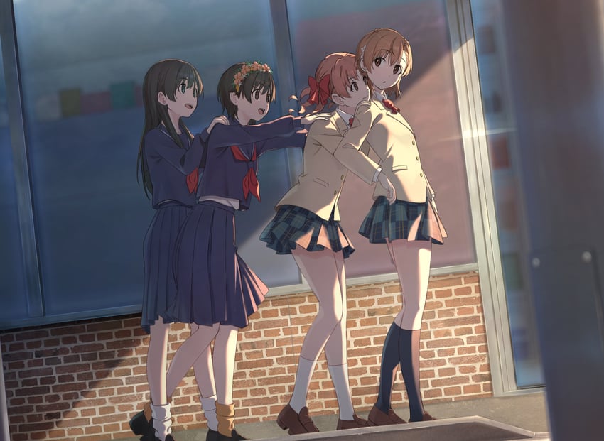 misaka mikoto, shirai kuroko, saten ruiko, and uiharu kazari (toaru majutsu no index and 1 more) drawn by pension_z