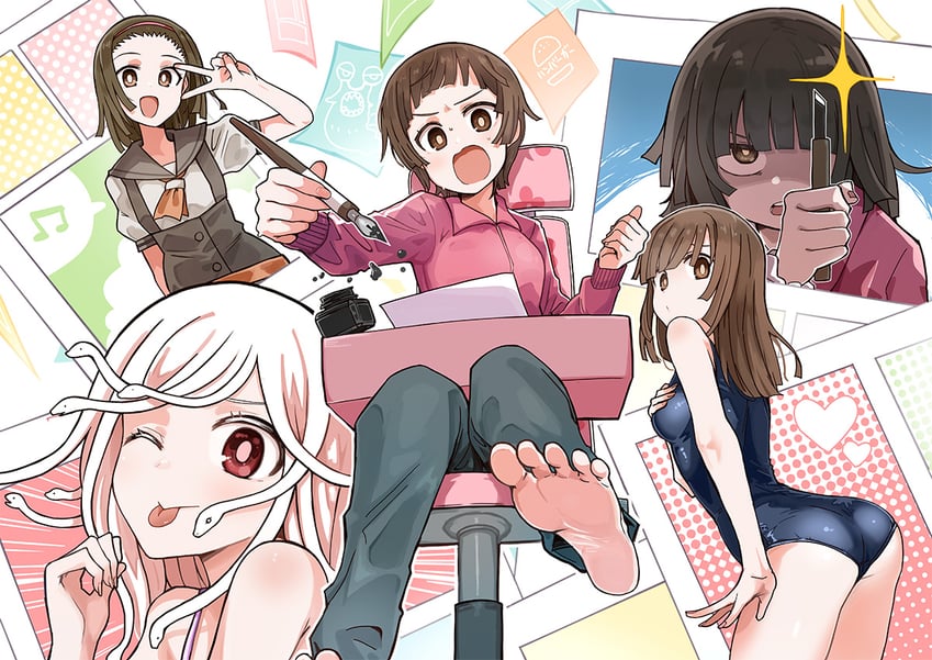 sengoku nadeko, fawning nadeko, and present nadeko (monogatari and 3 more) drawn by hundredburger