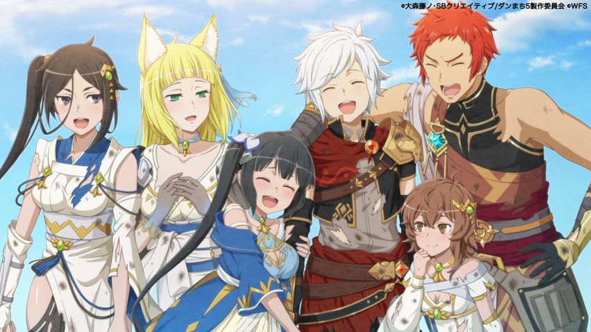 hestia, bell cranel, liliruca arde, sanjouno haruhime, yamato mikoto, and 1 more (dungeon ni deai wo motomeru no wa machigatteiru darou ka and 1 more)