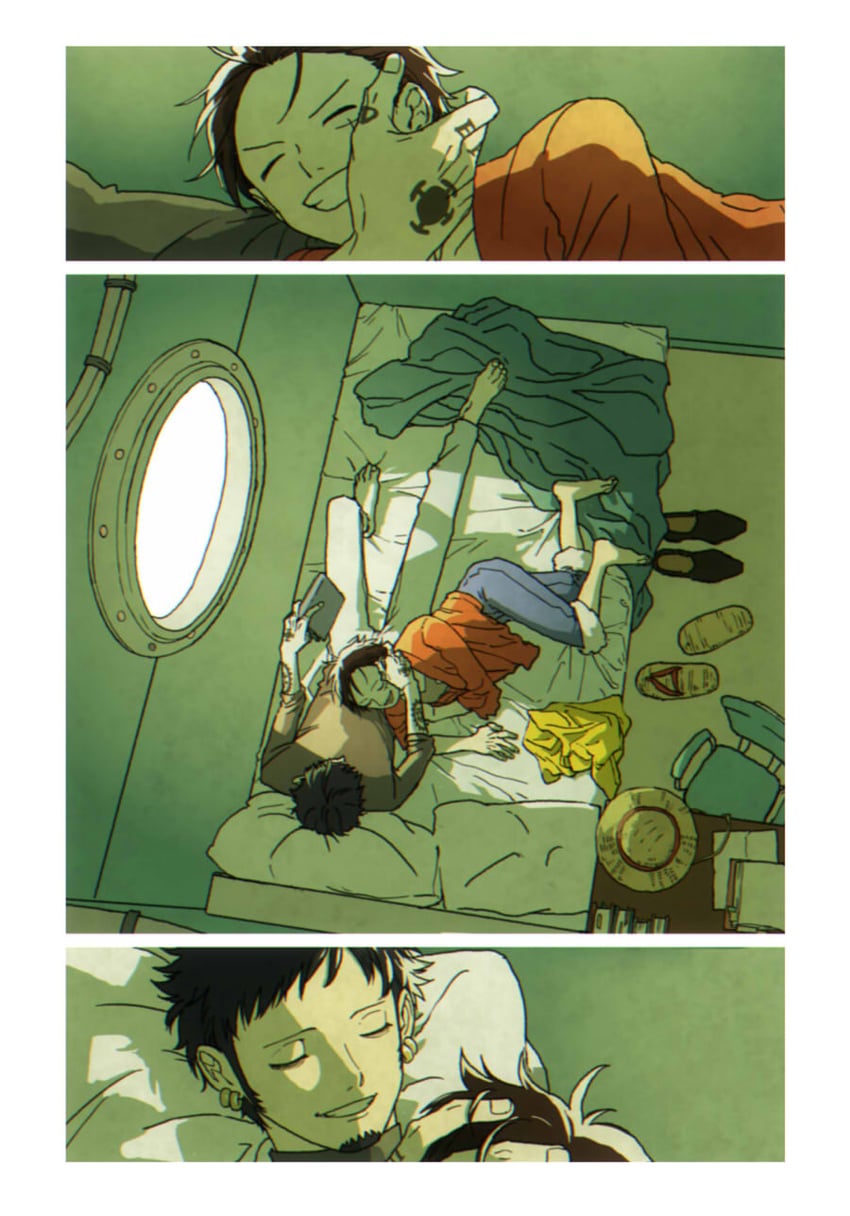 monkey d. luffy and trafalgar law (one piece) drawn by chizuko_(chiduk0)