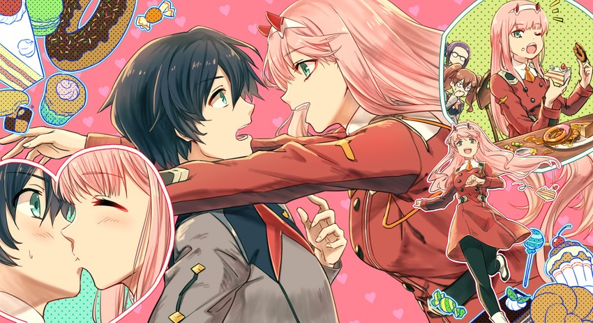 zero two, hiro, miku, and ikuno (darling in the franxx) drawn by nekogohan