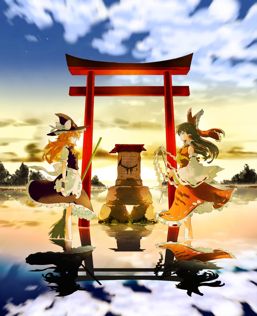 hakurei reimu and kirisame marisa (touhou and 1 more) drawn by ichizen_(o_tori)