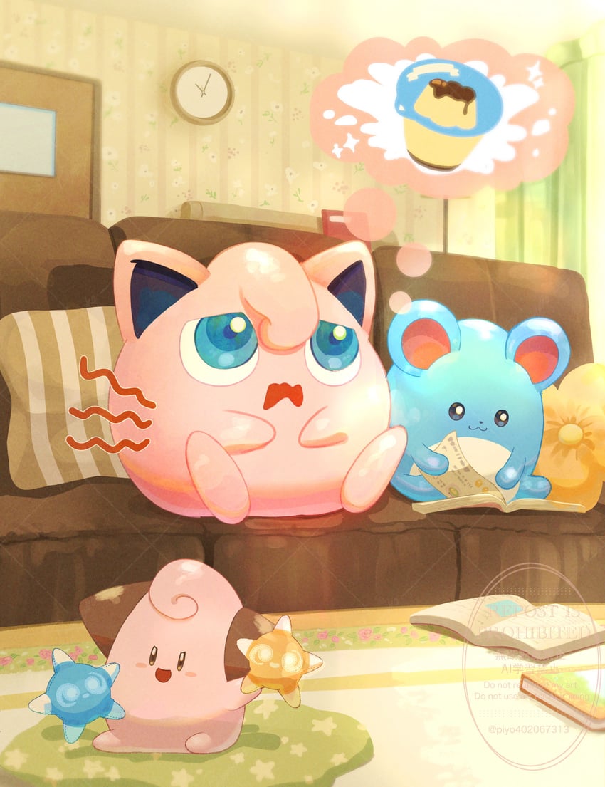 jigglypuff, marill, cleffa, and minior (pokemon) drawn by piyokonoenikki_04