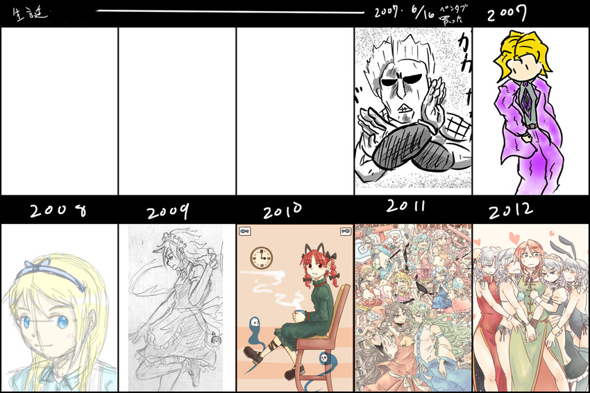 hakurei reimu, izayoi sakuya, kochiya sanae, konpaku youmu, hong meiling, and 2 more (touhou and 1 more) drawn by ponke