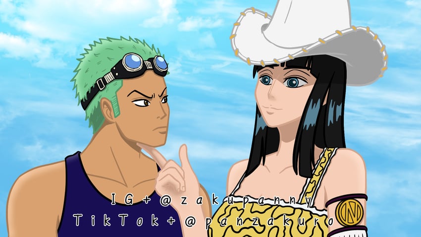 nico robin and roronoa zoro (one piece) drawn by zakupanny