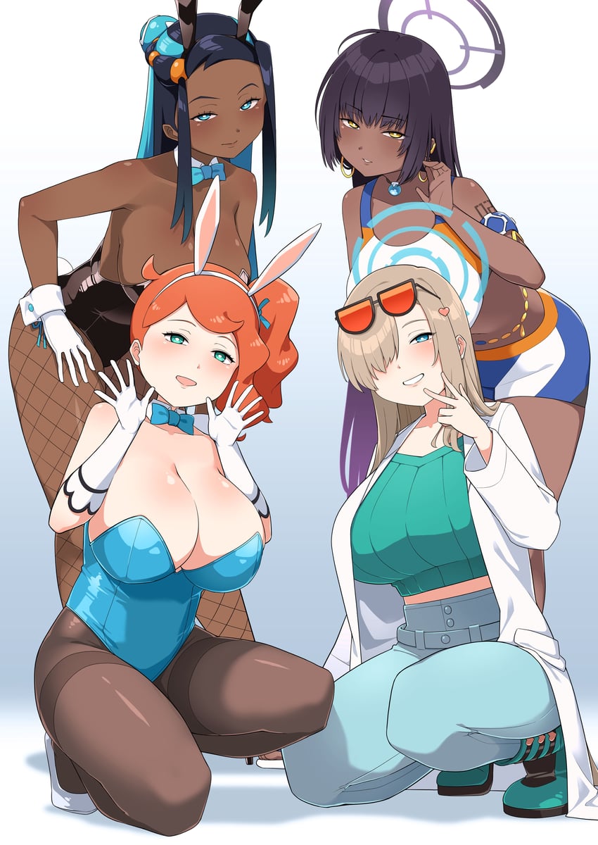 asuna, karin, nessa, and sonia (blue archive and 2 more) drawn by toba_tsutsumi