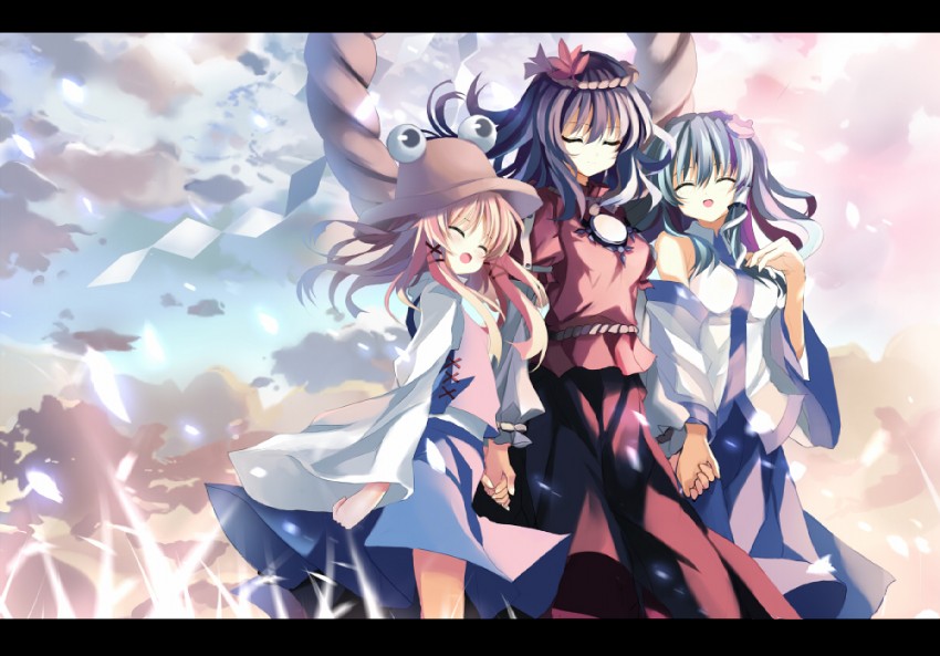 kochiya sanae, moriya suwako, and yasaka kanako (touhou) drawn by shino_(eefy)