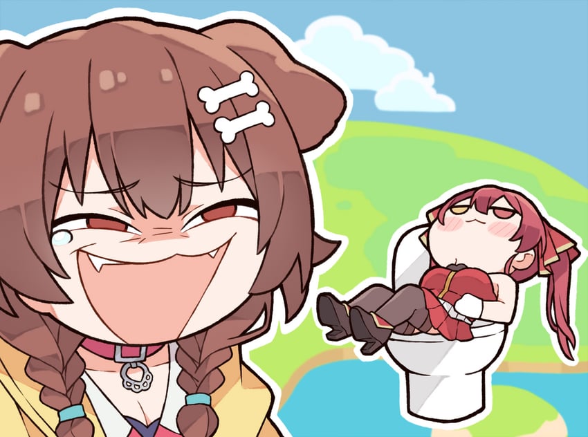 houshou marine and inugami korone (hololive) drawn by kukie-nyan
