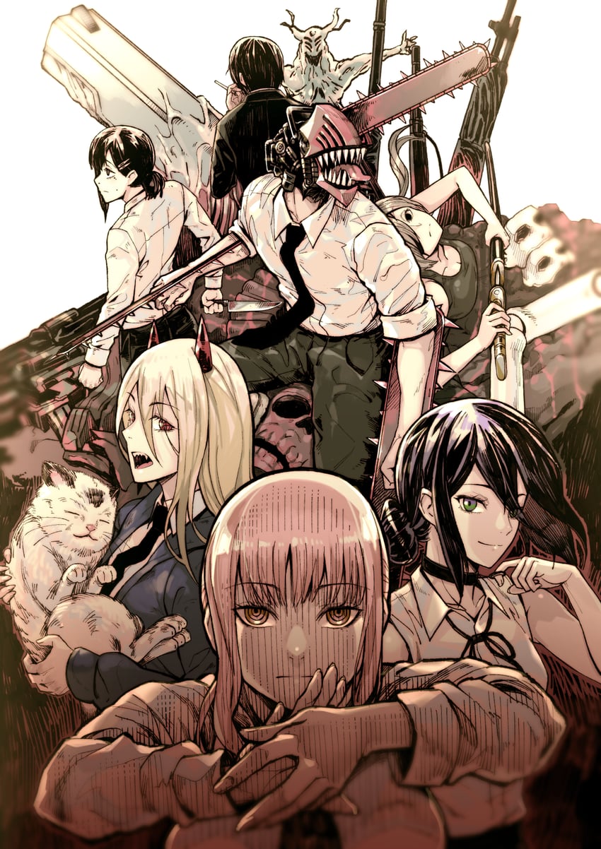 makima, power, reze, higashiyama kobeni, himeno, and 5 more (chainsaw man) drawn by nukisabi