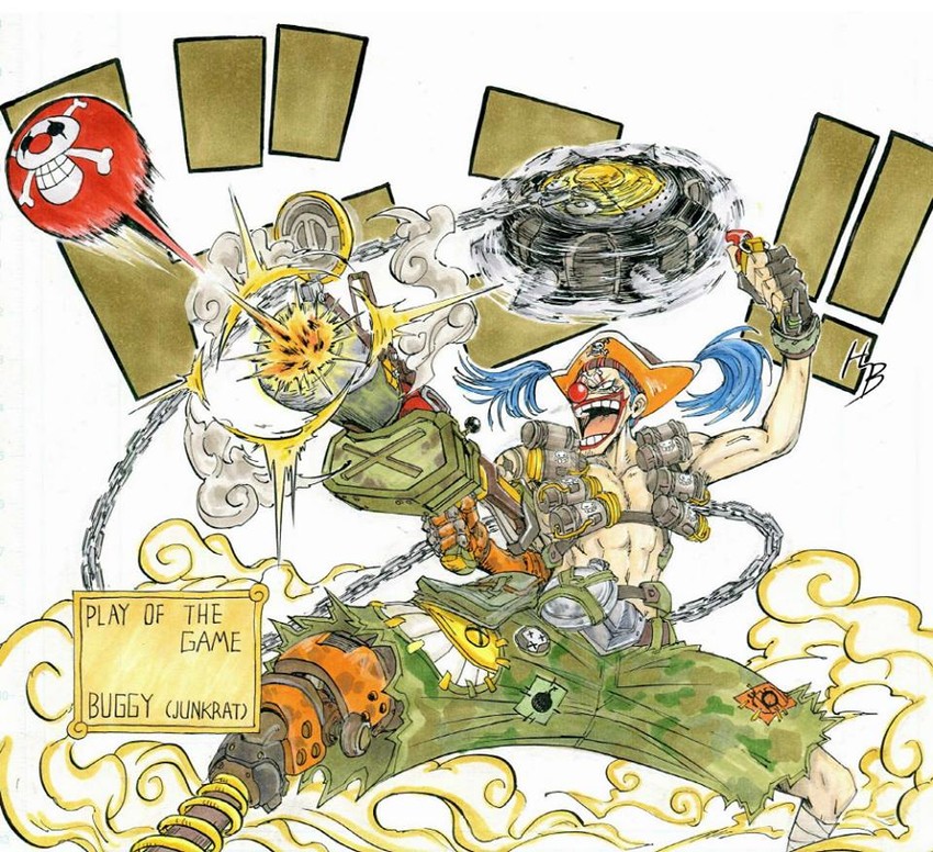 buggy the clown and junkrat (one piece and 2 more) drawn by han_seok-bum