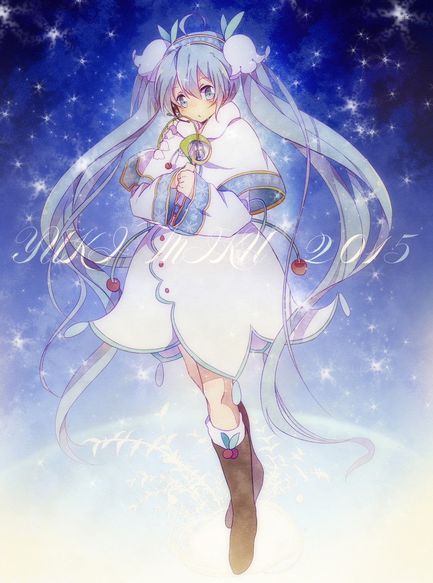 hatsune miku and yuki miku (vocaloid) drawn by saku_qq