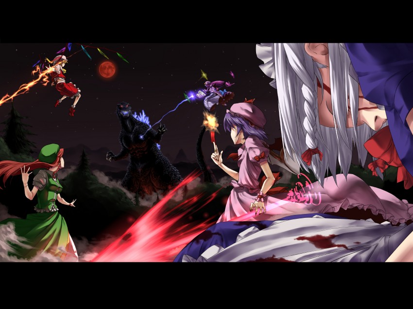 remilia scarlet, flandre scarlet, izayoi sakuya, patchouli knowledge, hong meiling, and 1 more (touhou and 1 more) drawn by himegami_shino