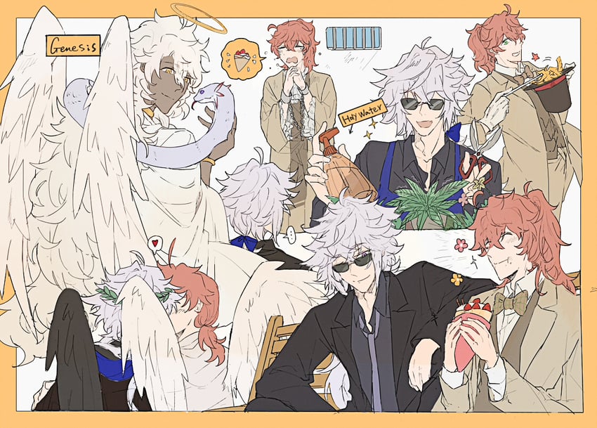 merlin, romani archaman, solomon, crowley, aziraphale, and 1 more (fate and 2 more) drawn by ruoyin