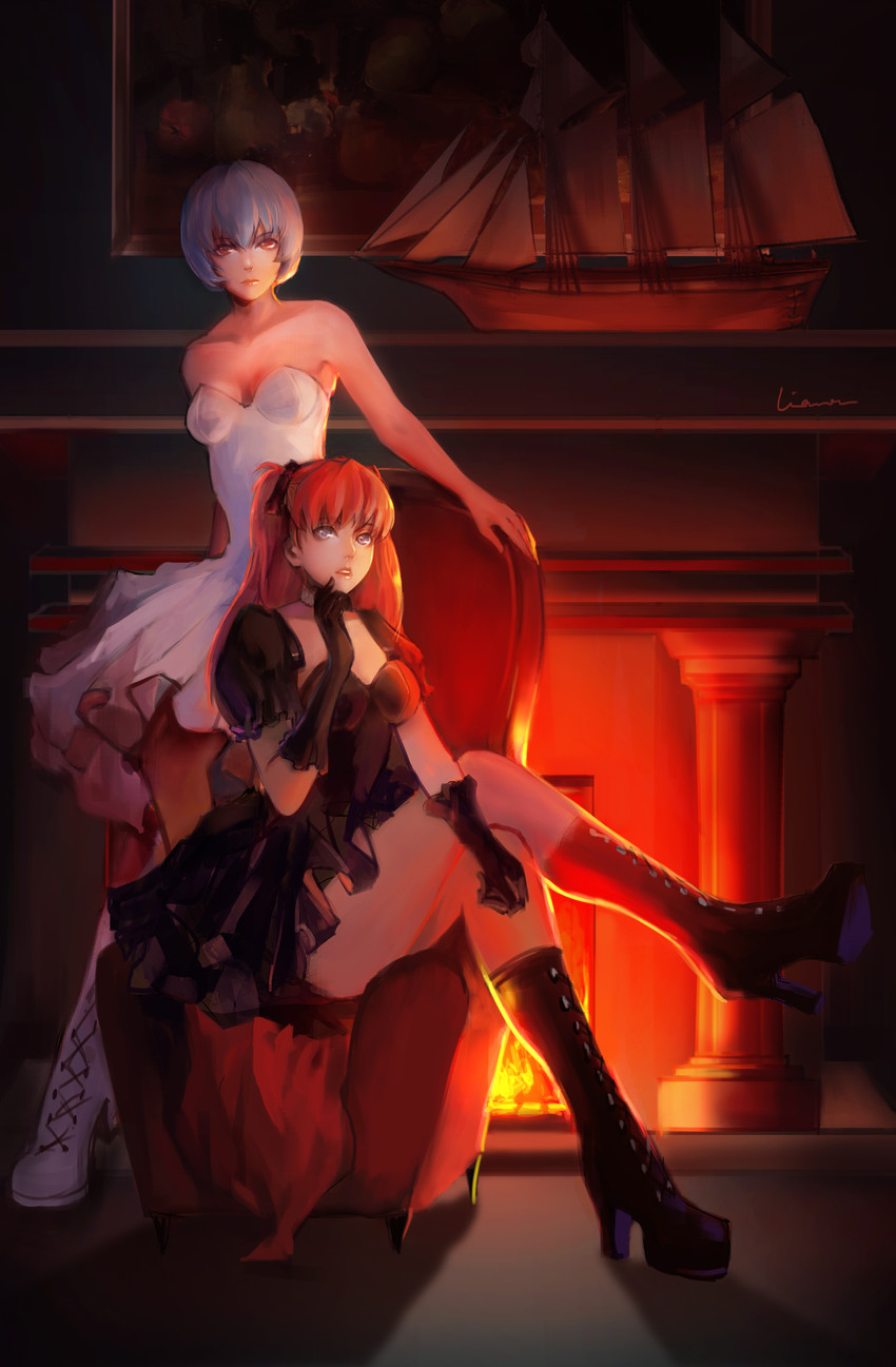 souryuu asuka langley and ayanami rei (neon genesis evangelion and 1 more) drawn by caviar_(lunar_sama)