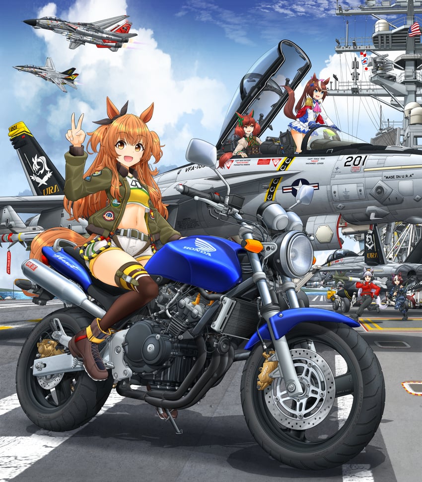 gold ship, tokai teio, nice nature, special week, and mayano top gun (umamusume) drawn by mikeran_(mikelan)