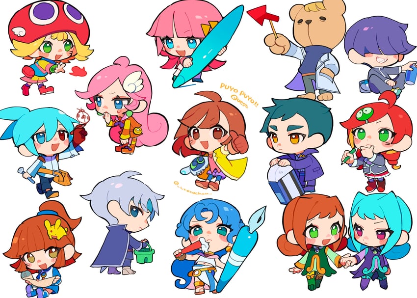 arle nadja, puyo, carbuncle, schezo wegey, amitie, and 12 more (puyopuyo and 1 more) drawn by urolo