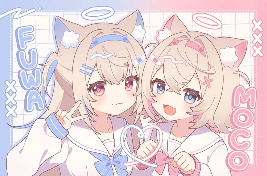 fuwawa abyssgard and mococo abyssgard (hololive and 1 more) drawn by meroharome