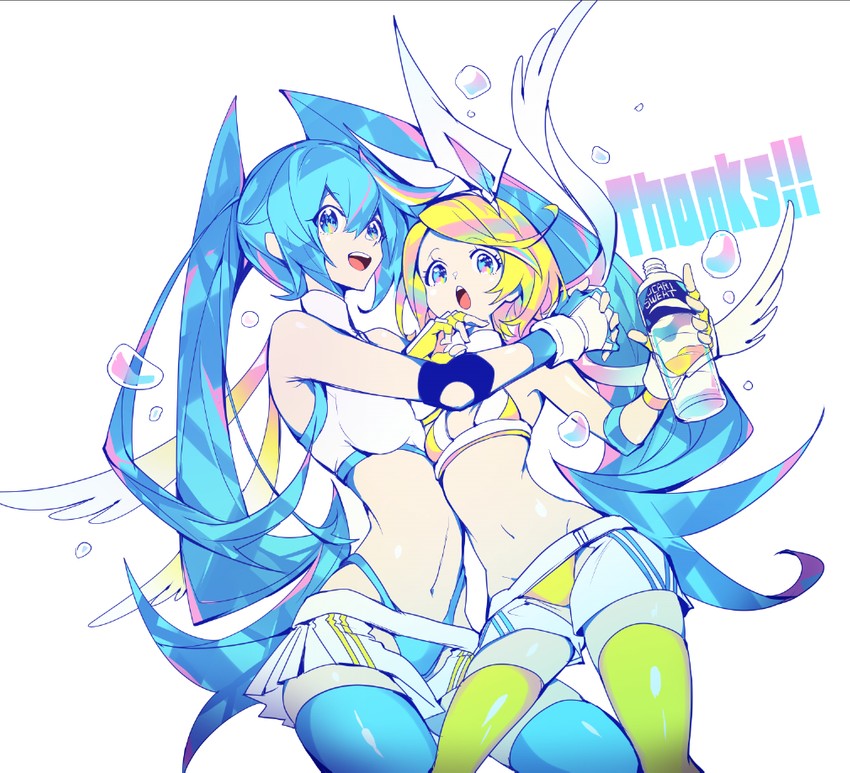 hatsune miku and kagamine rin (vocaloid and 1 more) drawn by manbou_no_ane