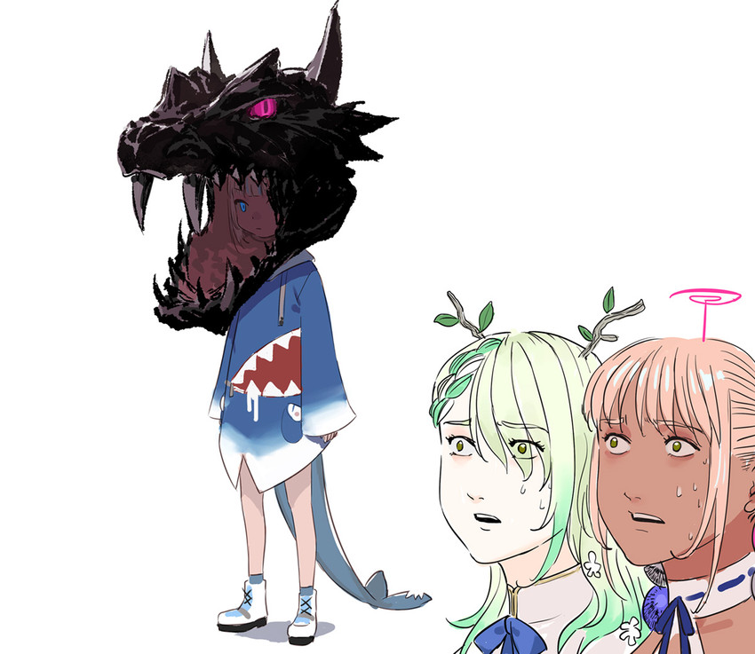 gawr gura, ceres fauna, tsukumo sana, and ender dragon (hololive and 2 more) drawn by pako_(pakosun)