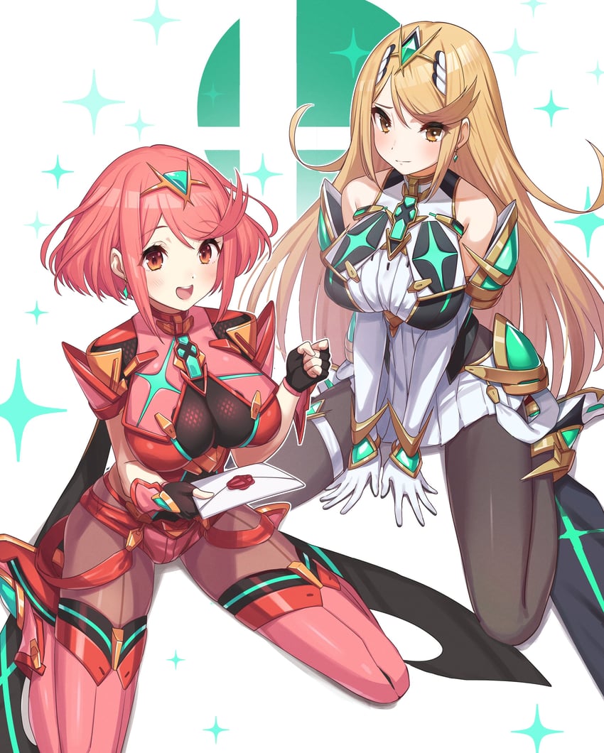 pyra and mythra (xenoblade chronicles and 2 more) drawn by green322