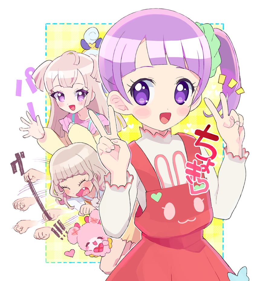 manaka non, tsukikawa chili, taiyo pepper, usacha, and janis (pretty series and 1 more) drawn by moudoku_(decopon3rd)