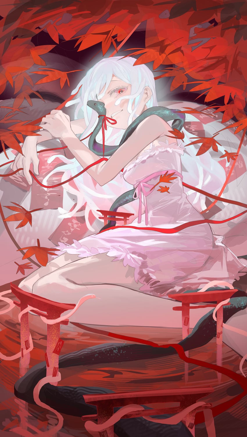 sengoku nadeko, god nadeko, and kuchinawa (monogatari) drawn by omurice_(304975636)