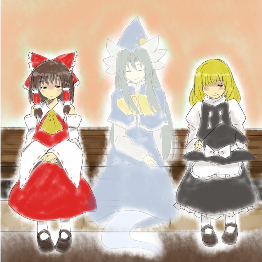 hakurei reimu, kirisame marisa, and mima (touhou) drawn by reon_(saikyou)