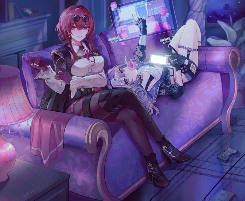 kafka and silver wolf (honkai and 1 more) drawn by d_plan