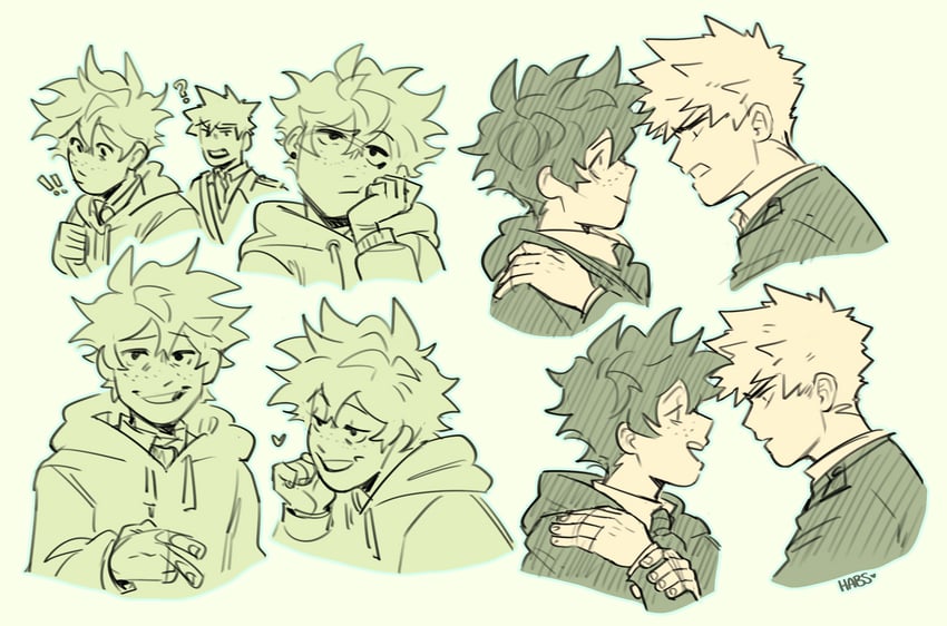 midoriya izuku and bakugou katsuki (boku no hero academia) drawn by habkart