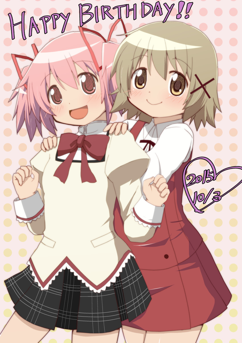 kaname madoka and yuno (mahou shoujo madoka magica and 1 more) drawn by shuruken_(yuumo)