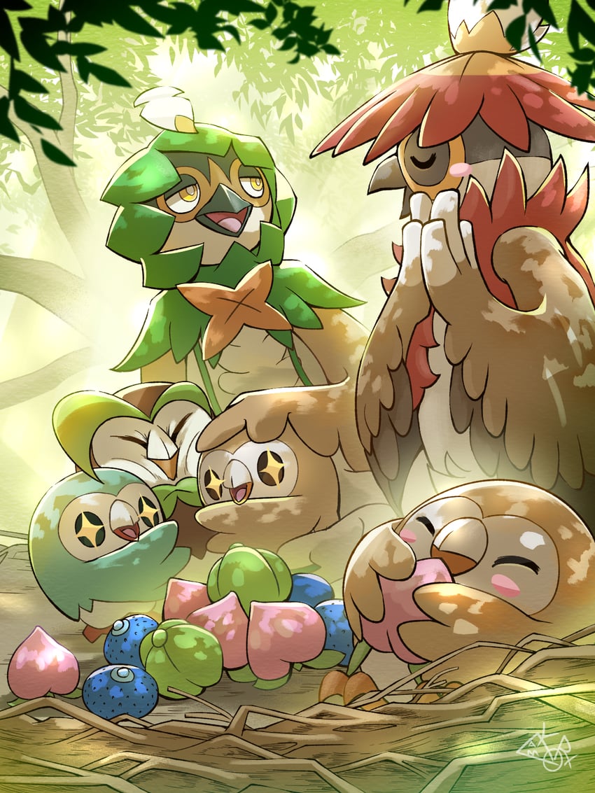 rowlet, decidueye, hisuian decidueye, and dartrix (pokemon) drawn by yamaori_(hakkentai_pokedan)
