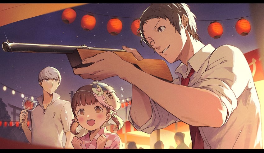 narukami yu, doujima nanako, and adachi tooru (persona and 1 more) drawn by yoshino_saku