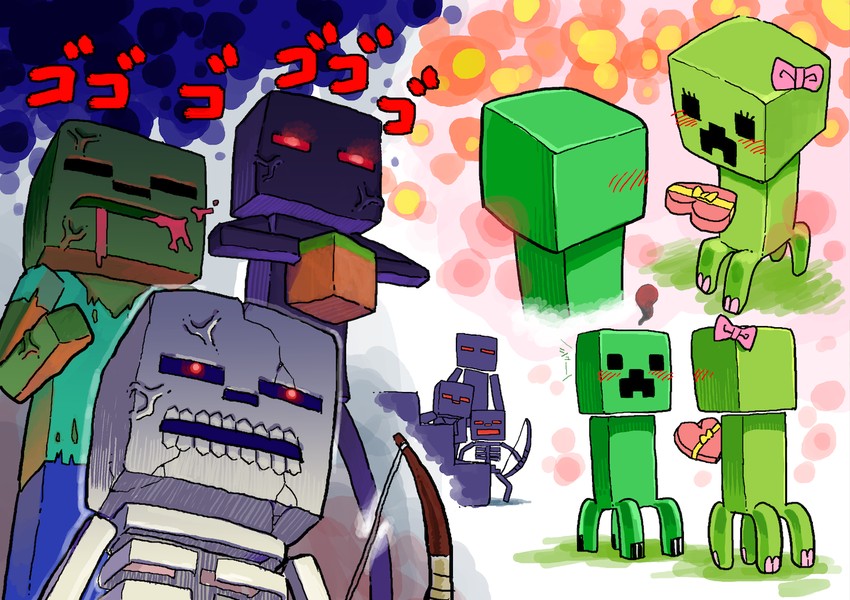 creeper, enderman, zombie, and skeleton (minecraft) drawn by fyan_sui