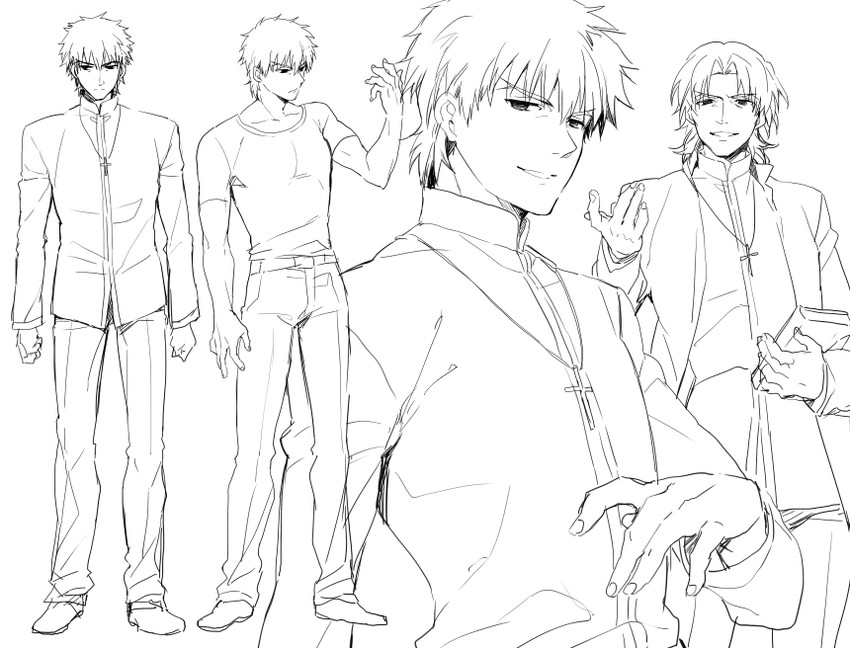 kotomine kirei (fate and 2 more) drawn by kuroemon