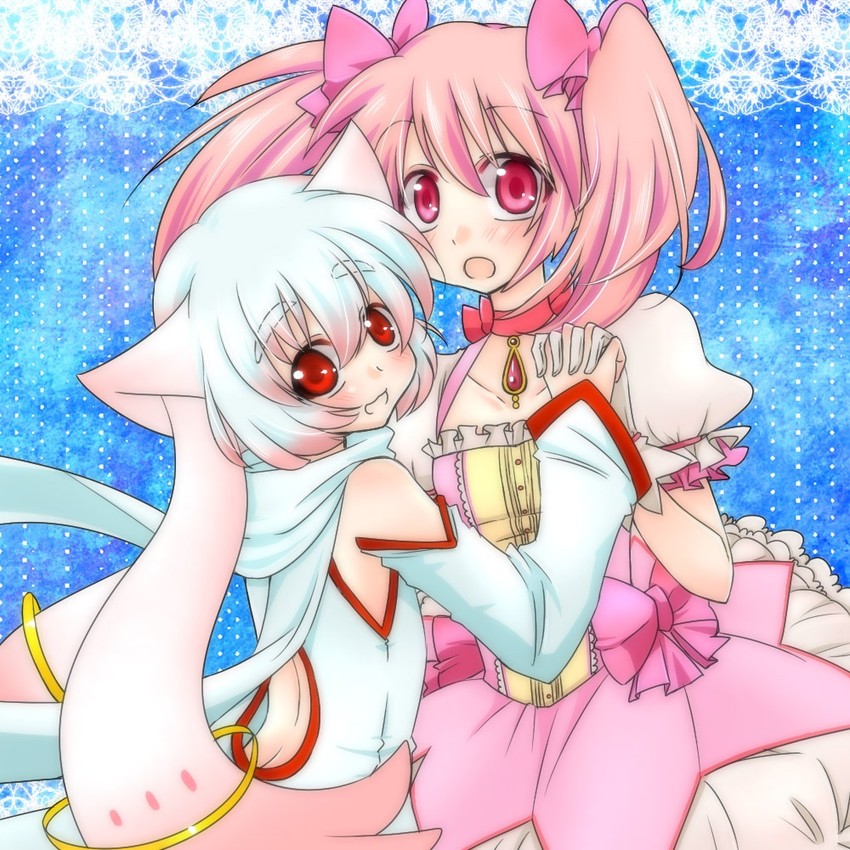 kaname madoka and kyubey (mahou shoujo madoka magica) drawn by yukiaoi