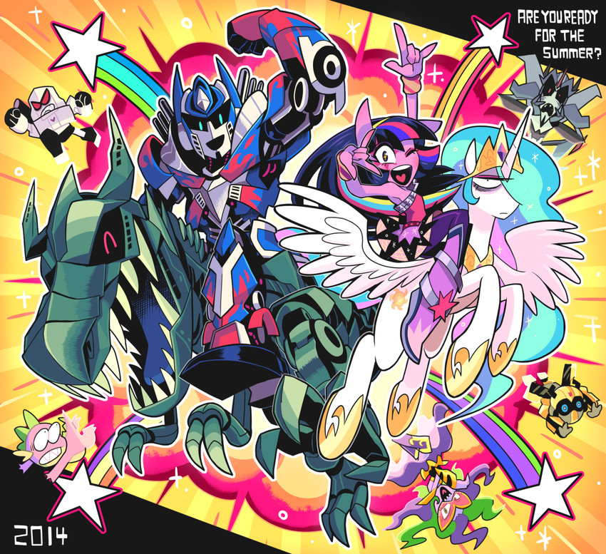 optimus prime, twilight sparkle, megatron, starscream, bumblebee, and 3 more (transformers and 5 more) drawn by gashi-gashi