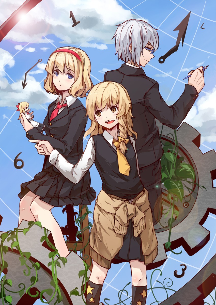 kirisame marisa, alice margatroid, morichika rinnosuke, and shanghai doll (touhou) drawn by sindre