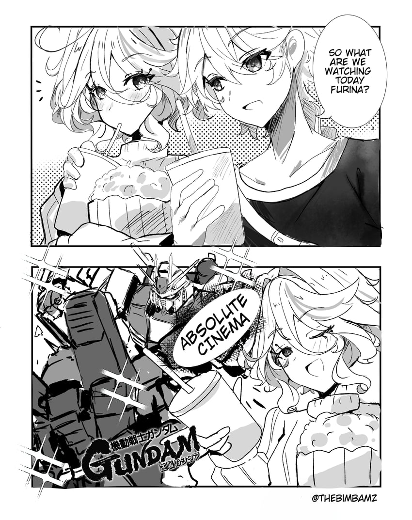 aether, furina, and nu gundam (genshin impact and 2 more) drawn by bimmy