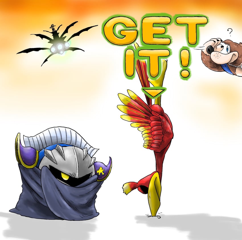 meta knight, kazooie, and banjo (kirby and 2 more) drawn by kicdon