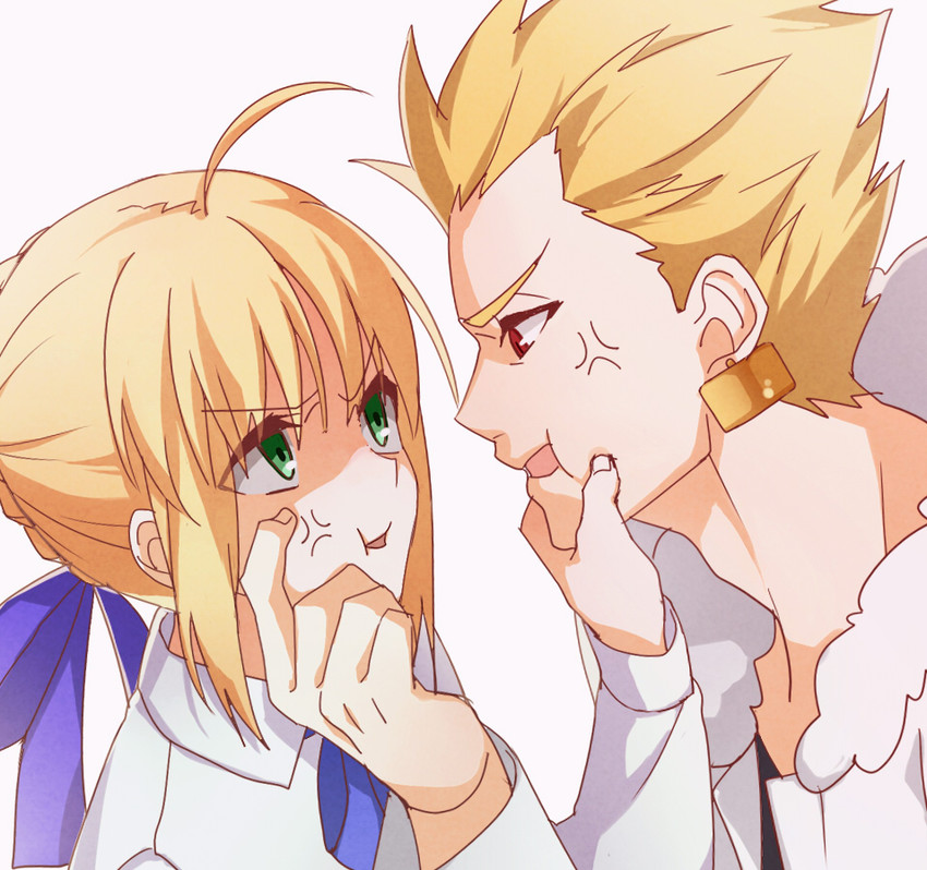artoria pendragon, saber, and gilgamesh (fate and 1 more) drawn by ha84no