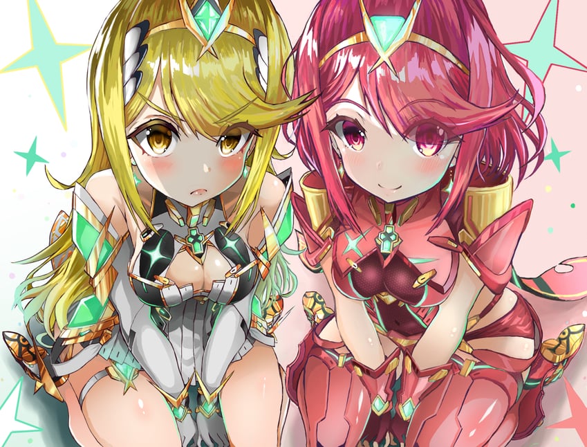pyra and mythra (xenoblade chronicles and 1 more) drawn by rundymentos