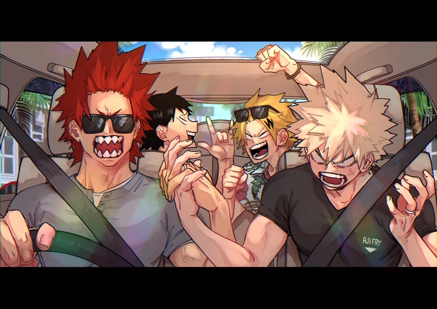 bakugou katsuki, kirishima eijiro, kaminari denki, and sero hanta (boku no hero academia) drawn by scallopojisan