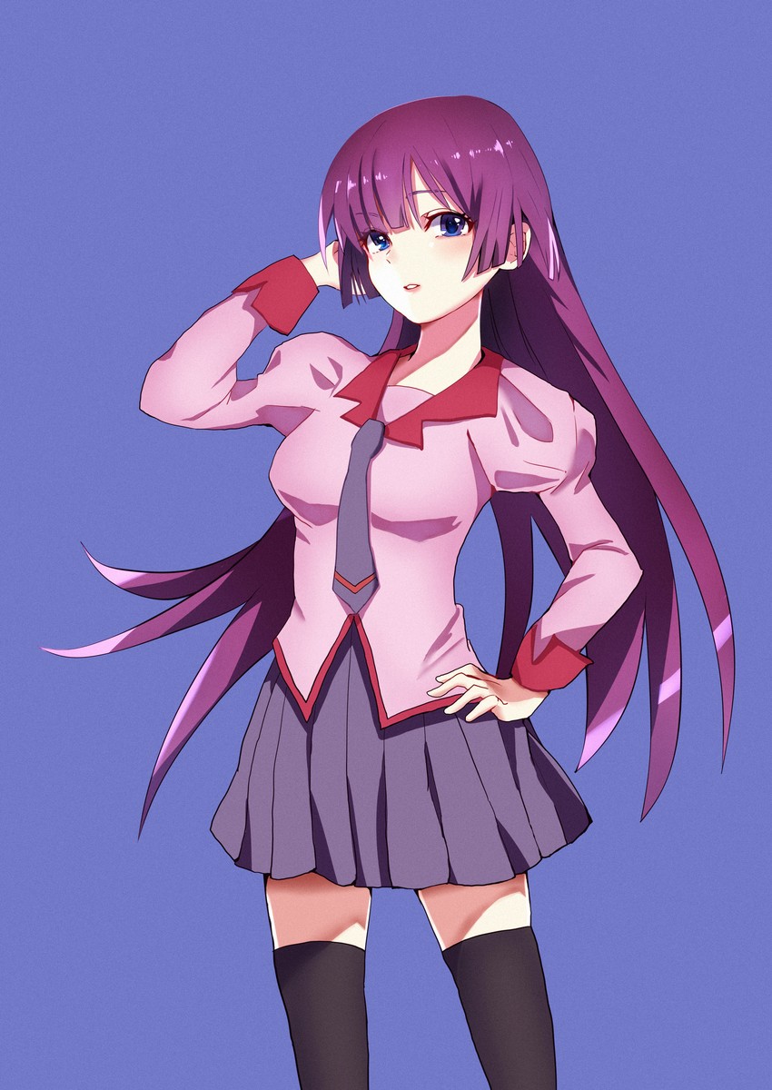 senjougahara hitagi (monogatari and 1 more) drawn by apple_tea_(mellonnicola)