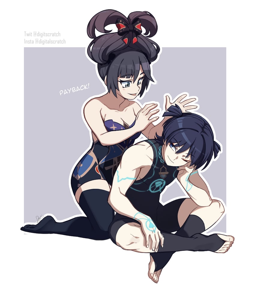 scaramouche, wanderer, and mona (genshin impact) drawn by digitalscratch