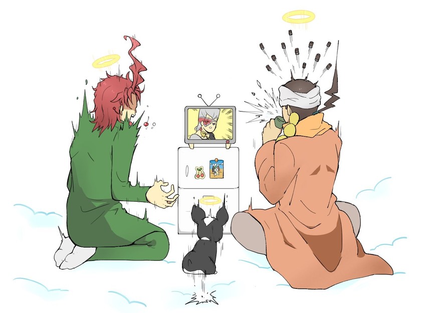 kakyoin noriaki, jean pierre polnareff, mohammed avdol, and iggy (jojo no kimyou na bouken and 2 more) drawn by lznustrpo