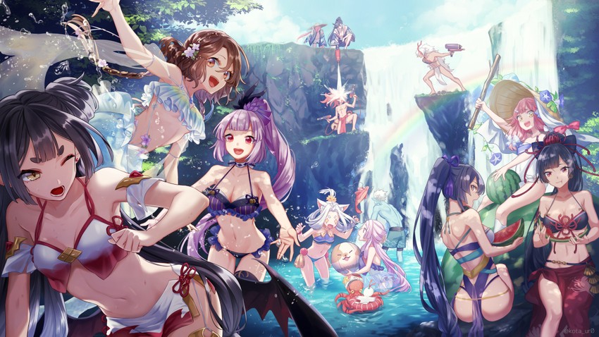 hotarugusa, ichimoku ren, kachou fuugetsu, higanbana, momo no sei, and 9 more (onmyoji) drawn by kota_uro