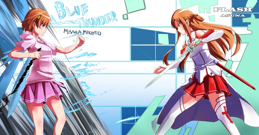 misaka mikoto and asuna (toaru majutsu no index and 2 more) drawn by julioalqae