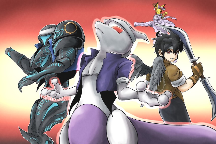 pikachu, mewtwo, ditto, terry bogard, dark pit, and 6 more (pokemon and 7 more) drawn by kicdon