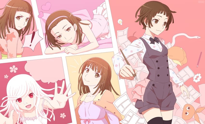 sengoku nadeko, god nadeko, kuchinawa, and fawning nadeko (monogatari and 1 more) drawn by leo.comics